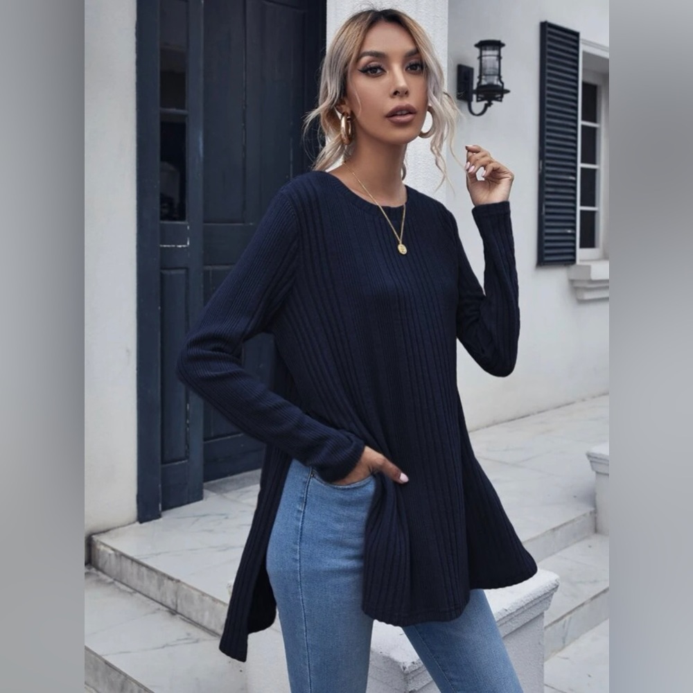 (2 for $10) Split Hem Rib-Knit Longline Top